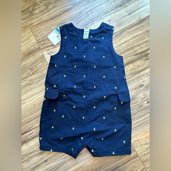 NWT! Carters 24 Months Navy Shortalls with Yellow Sailboats - Picture 3 of 6